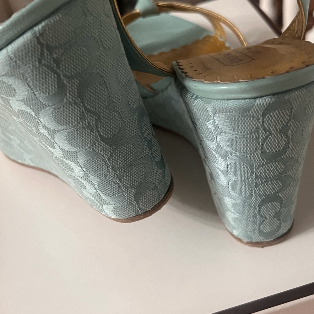 Coach Women's Light Blue and Gold Wedge Sandals - Picture 3 of 10